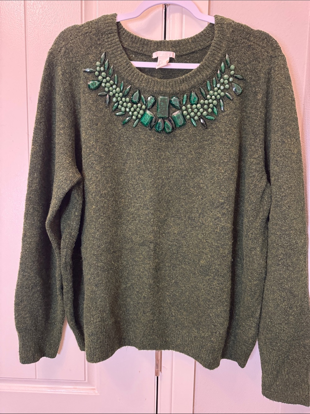 H&M Women’s Embellished Olive Green Sweater